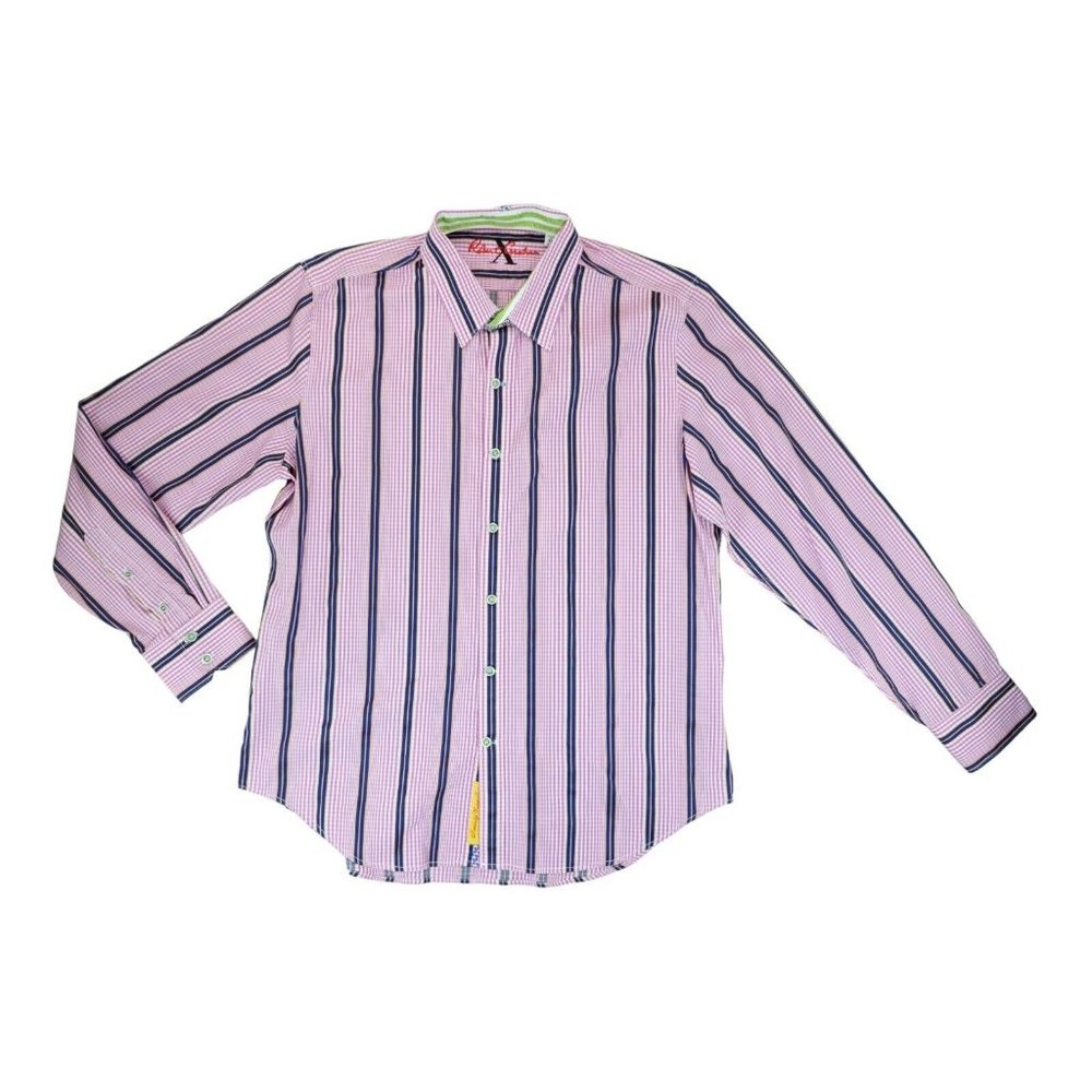 Robert Graham Shirt Mens XL Pink Striped X Collection Designer Casual